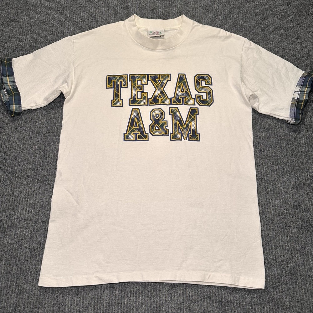Vintage Texas‎ A&M Aggies T-Shirt Plaid Logo Adult Size Large TD Sportsline